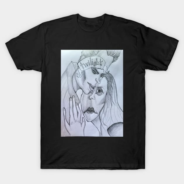 Normal Human Girl and Vampire Boy Ft. WOLF T-Shirt by Rubber Cowboy Vampire